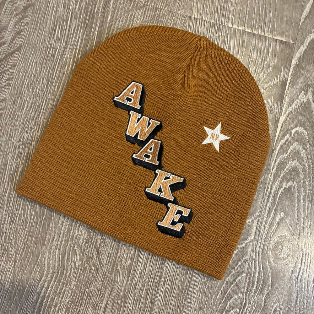Awake NY Brown Knit Beanie Logo Hat One Size